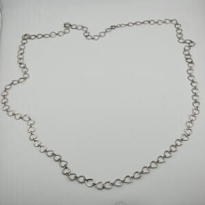 Silver Tone Heart Link Long Chain Necklace 49" Feminine Dainty Girlie Kawaii